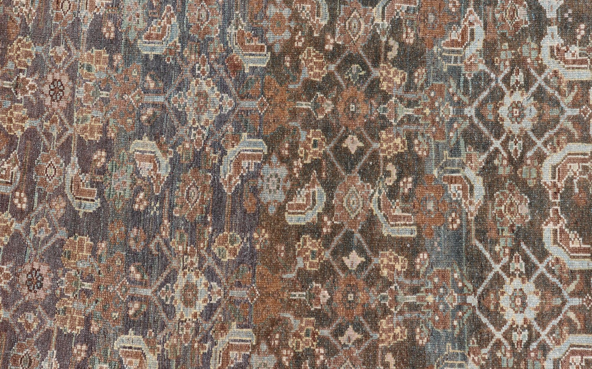 Late 19th Century Kurdish Antique All Over Design Gallery Runner in Muted Tones In Good Condition For Sale In Atlanta, GA