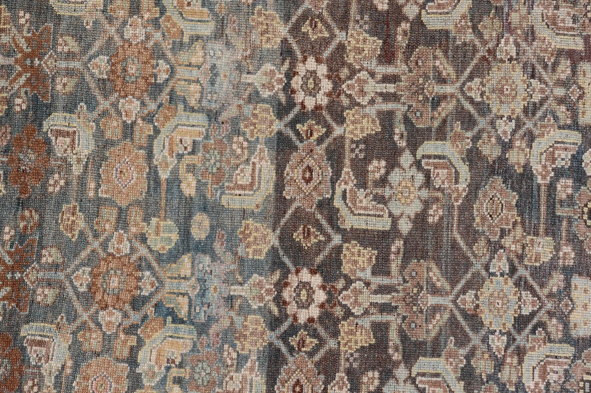 20th Century Late 19th Century Kurdish Antique All Over Design Gallery Runner in Muted Tones For Sale