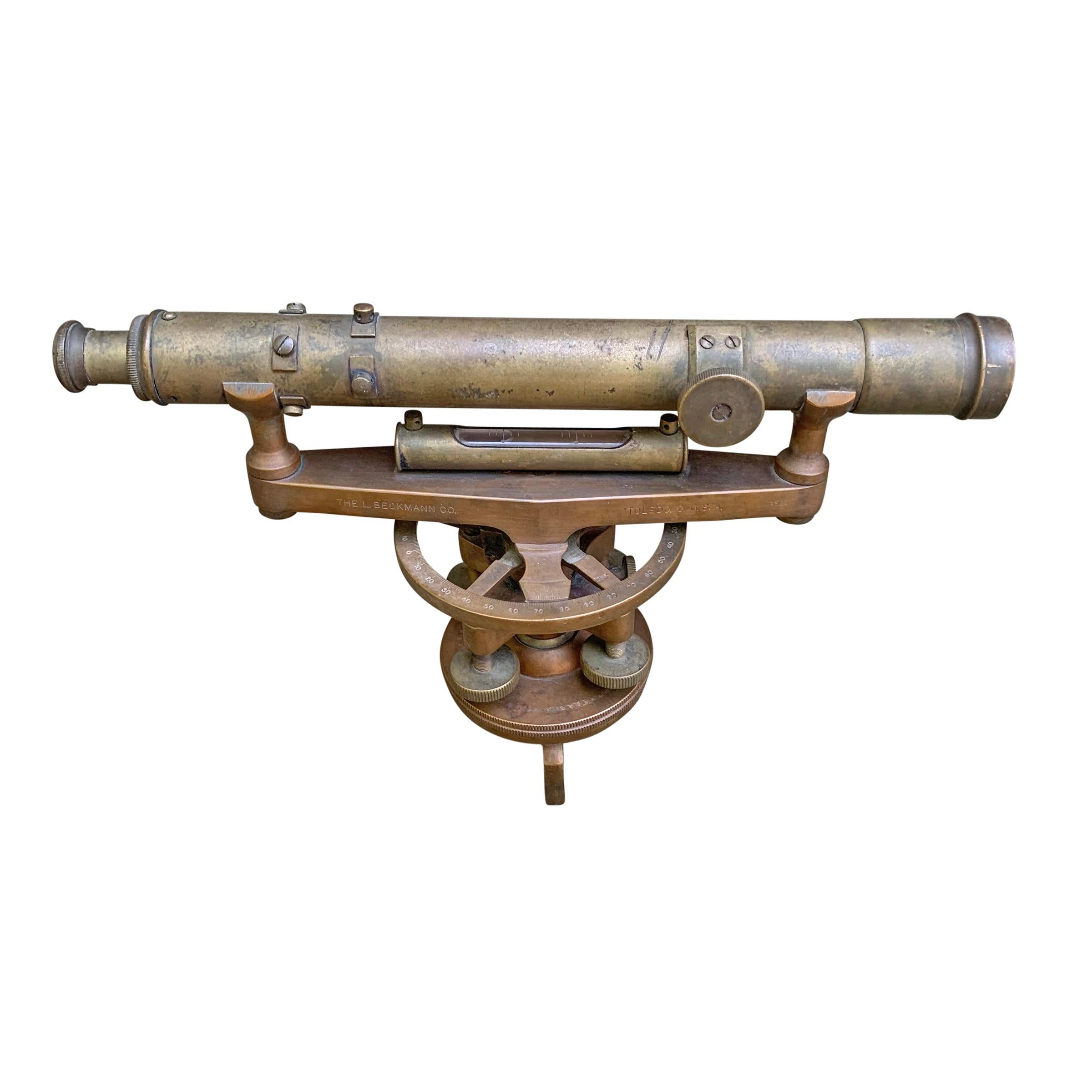 A late 19th century bronze surveyor's sextant manufactured by the L. Beckmann Co. of Toledo Ohio (1874-1951). The scope is not functioning, but all other parts are.