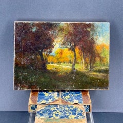 Pintura al óleo de finales del siglo XIX Paisaje de Forrest Clearing, firmada F. De Haven