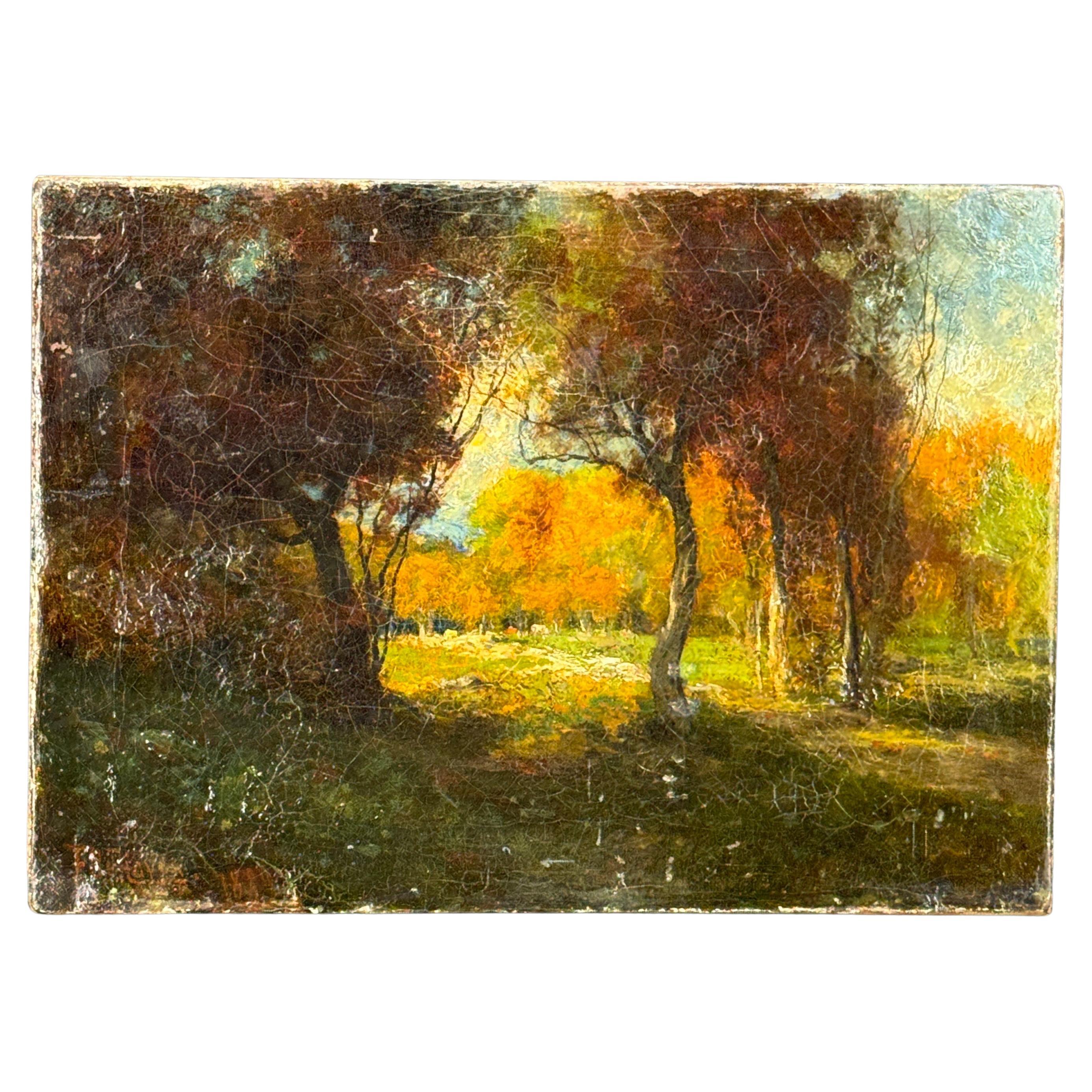 Late 19th Century Landscape of Forrest Clearing Oil Painting, signed F. De Haven