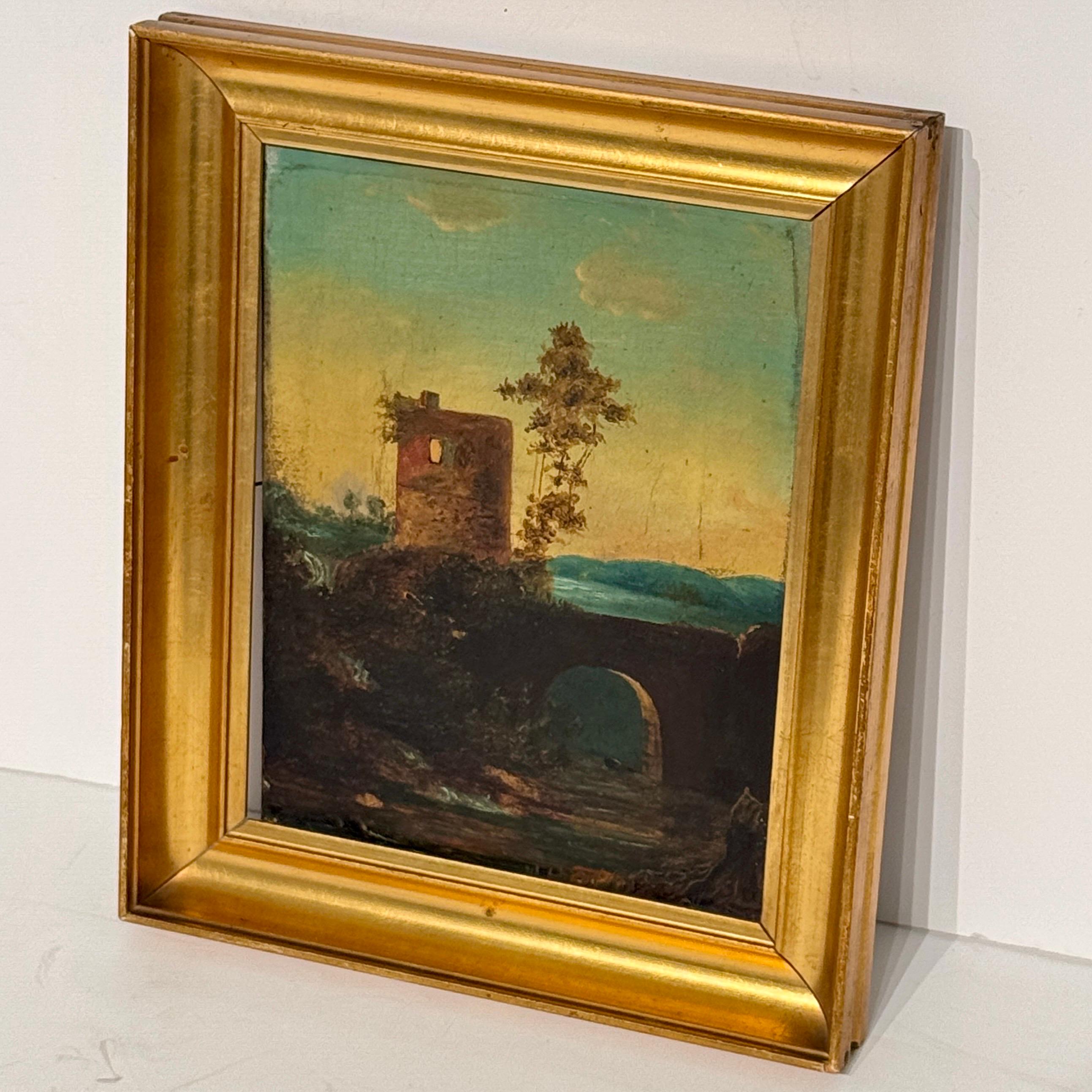 Late 19th Century Landscape Oil Painting of Ruins in Viaduct, France For Sale 4
