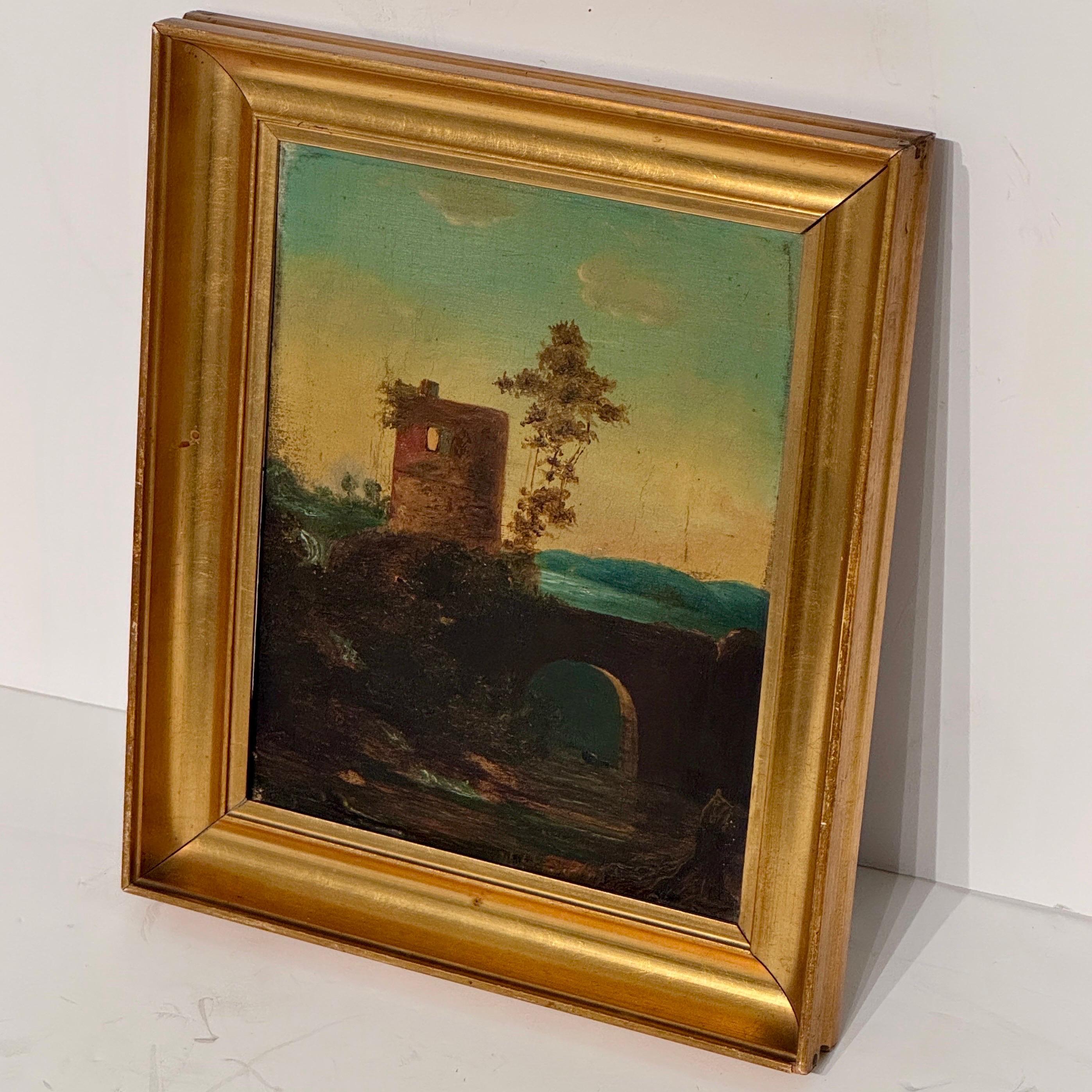 Late 19th Century Landscape Oil Painting of Ruins in Viaduct, France For Sale 7