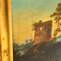 Late 19th Century Landscape Oil Painting of Ruins in Viaduct, France