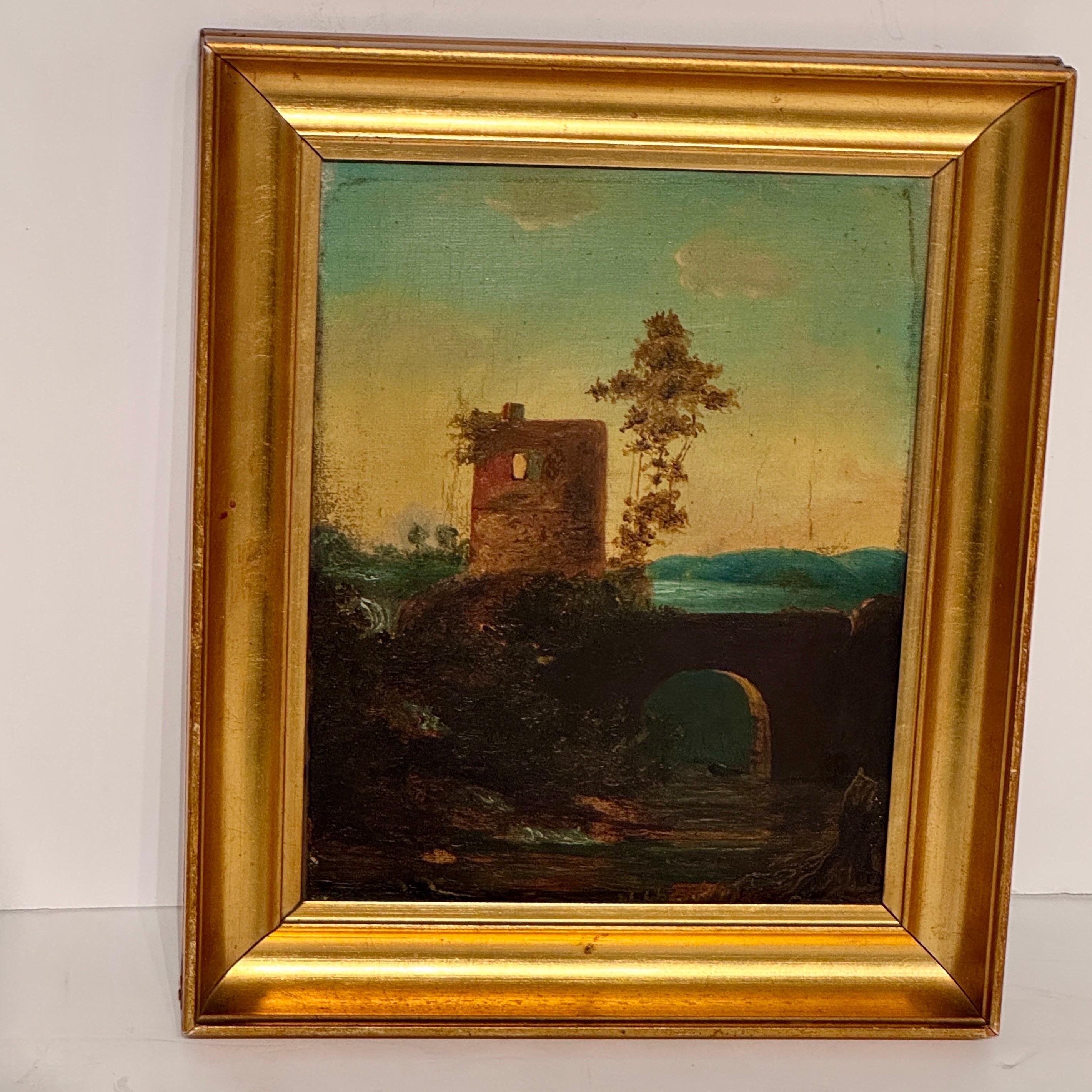 Romantic Late 19th Century Landscape Oil Painting of Ruins in Viaduct, France For Sale