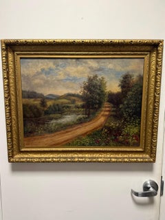 Fin du 19e siècle Peinture de paysage Huile sur toile signée Jennie Young Encadré