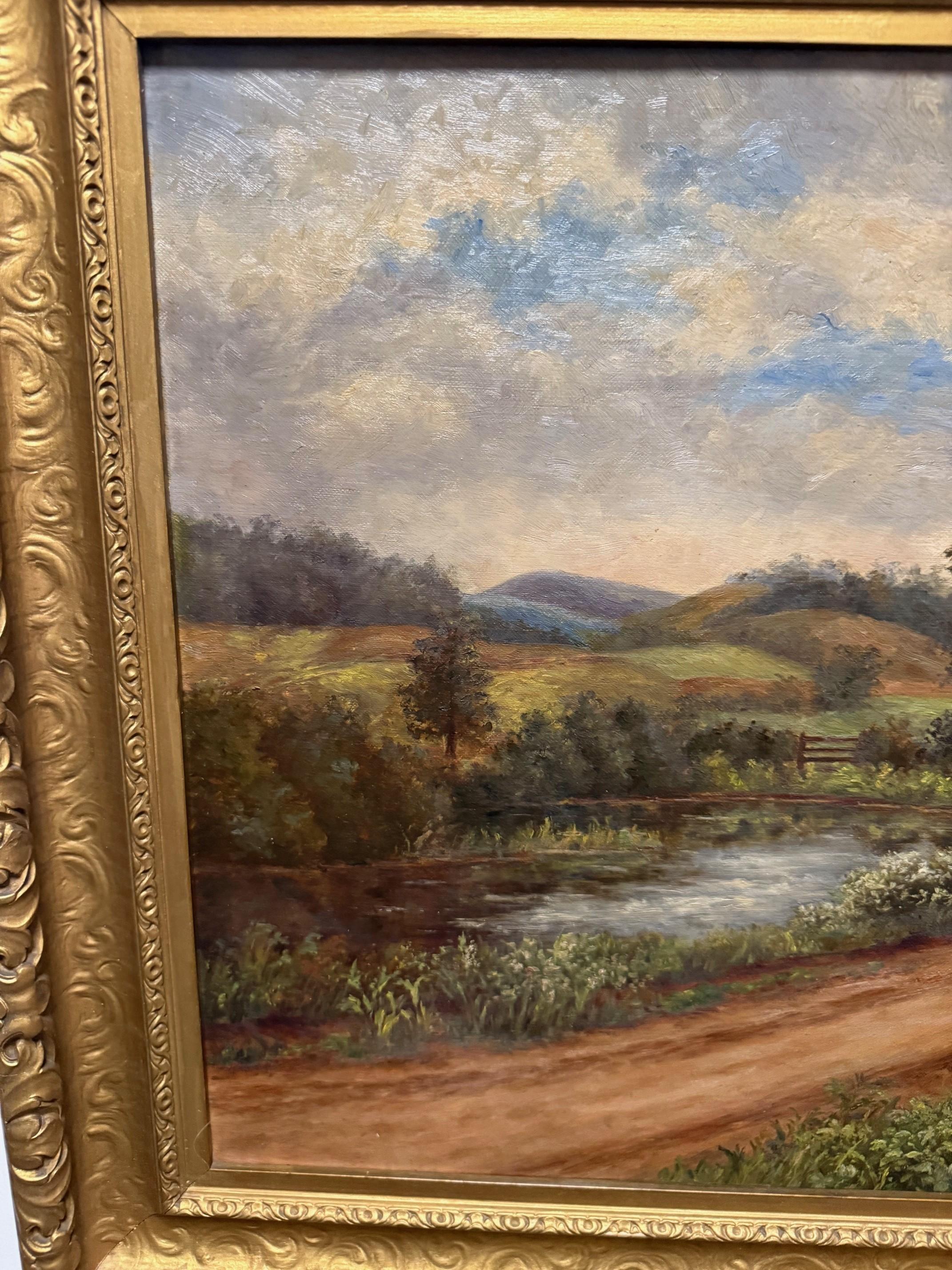 Ende des 19. Jahrhunderts Landschaftsgemälde Öl auf Leinwand Signiert Jennie Young Gerahmt (amerikanisch) im Angebot