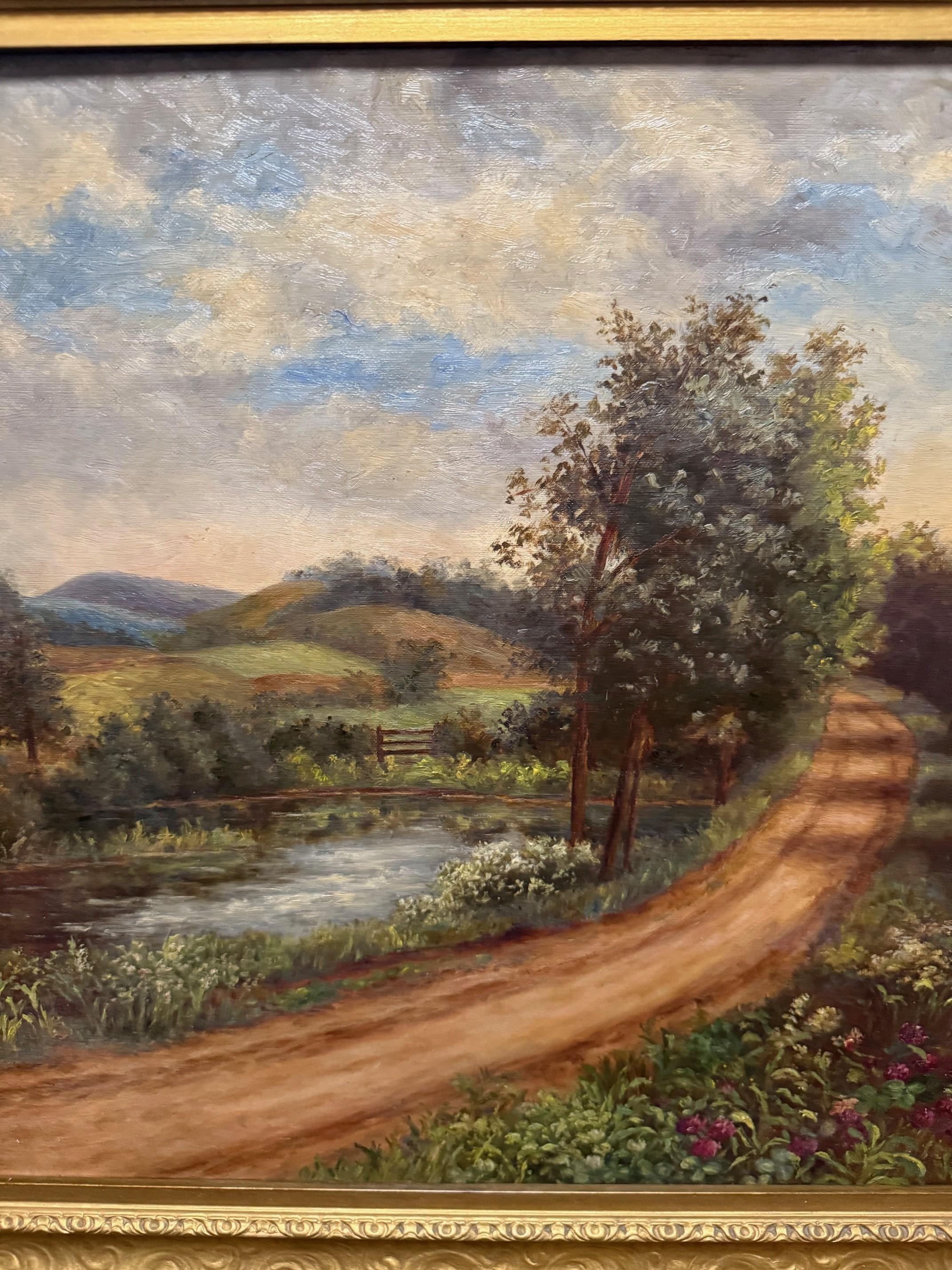 Ende des 19. Jahrhunderts Landschaftsgemälde Öl auf Leinwand Signiert Jennie Young Gerahmt (Handbemalt) im Angebot