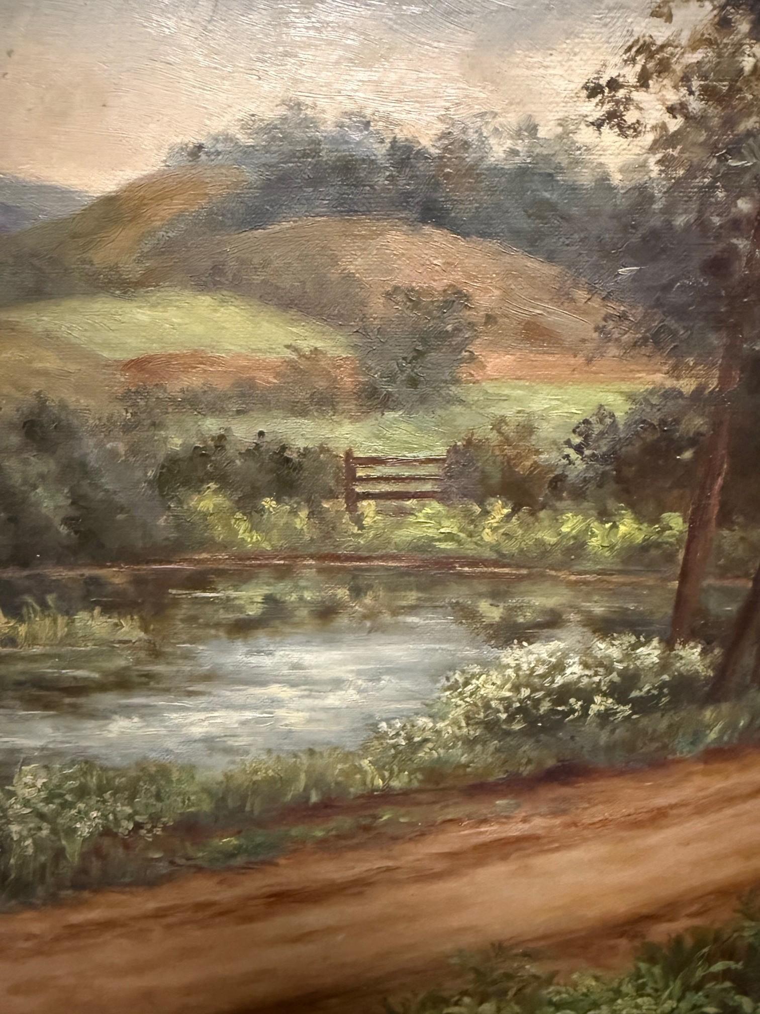 Ende des 19. Jahrhunderts Landschaftsgemälde Öl auf Leinwand Signiert Jennie Young Gerahmt im Angebot 1