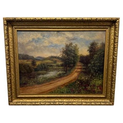 Late 19th Century Landscape Painting Oil on Canvas Signed Jennie Young Framed