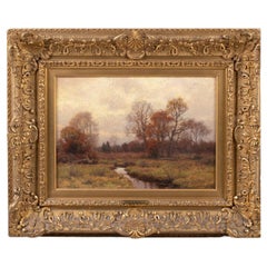 Late 19th Century Landscape with Stream Oil on Canvas Painting with Gilt Frame