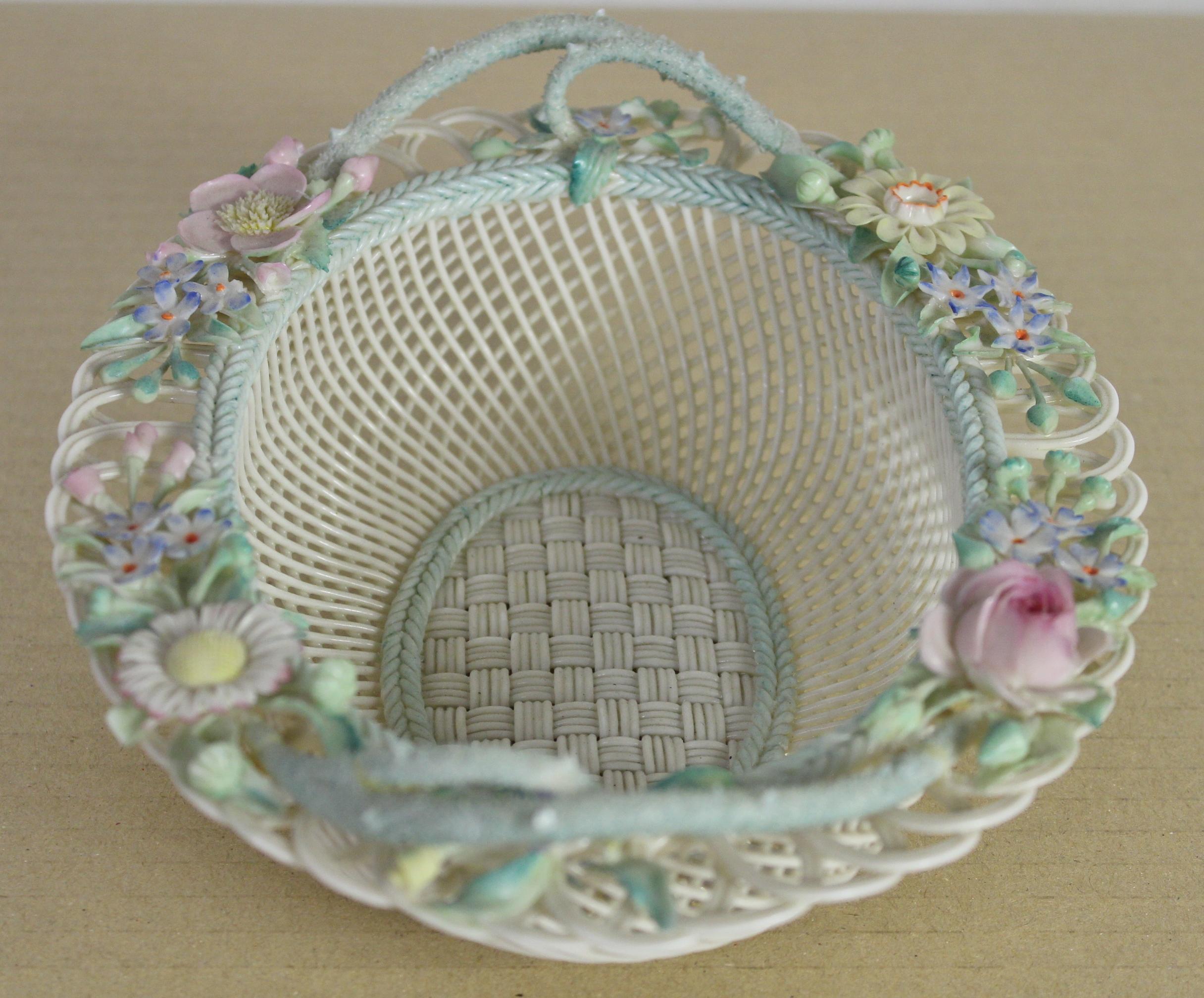 Late 19th Century Large Belleek Floral Decorated Porcelain Basket For Sale 6