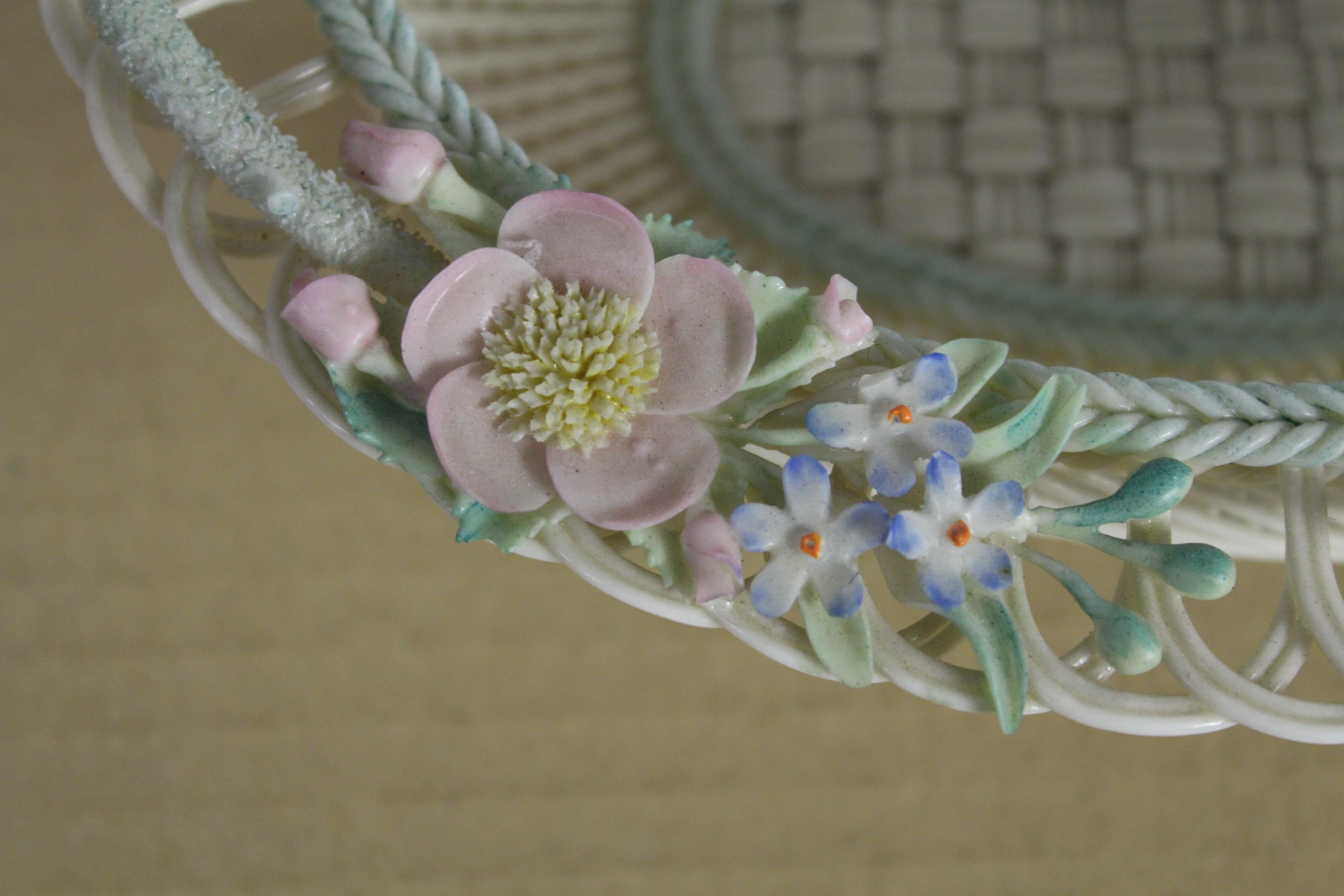 Late 19th Century Large Belleek Floral Decorated Porcelain Basket For Sale 2
