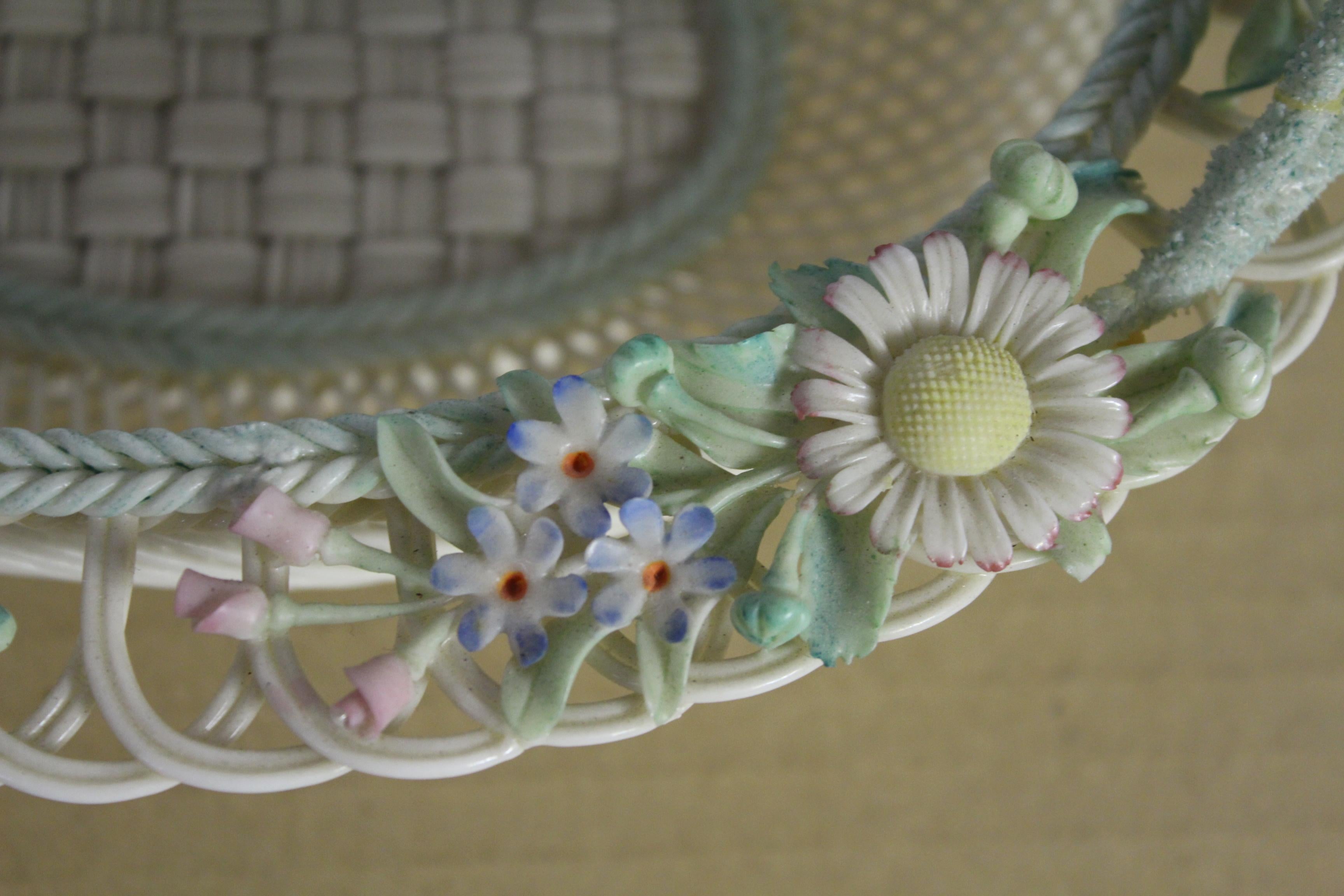 Late 19th Century Large Belleek Floral Decorated Porcelain Basket For Sale 3