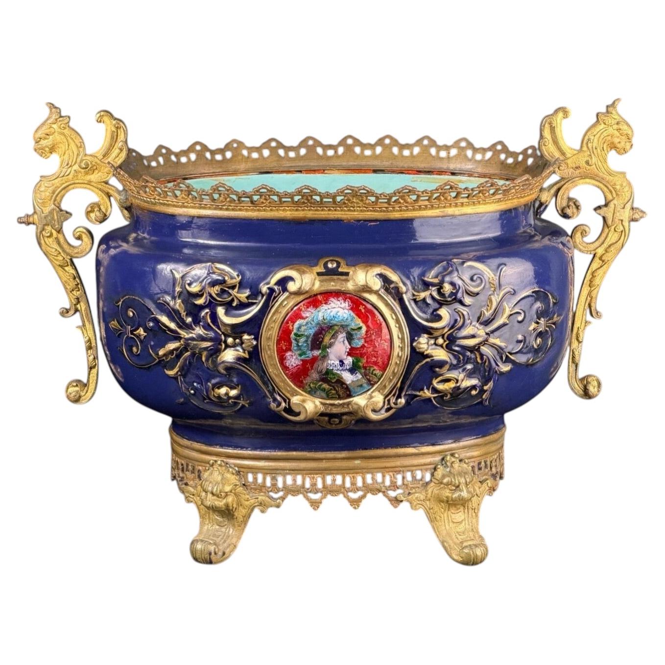 Late 19th Century, Large Bronze-Mounted Jardiniere, France, Édouard Gilles