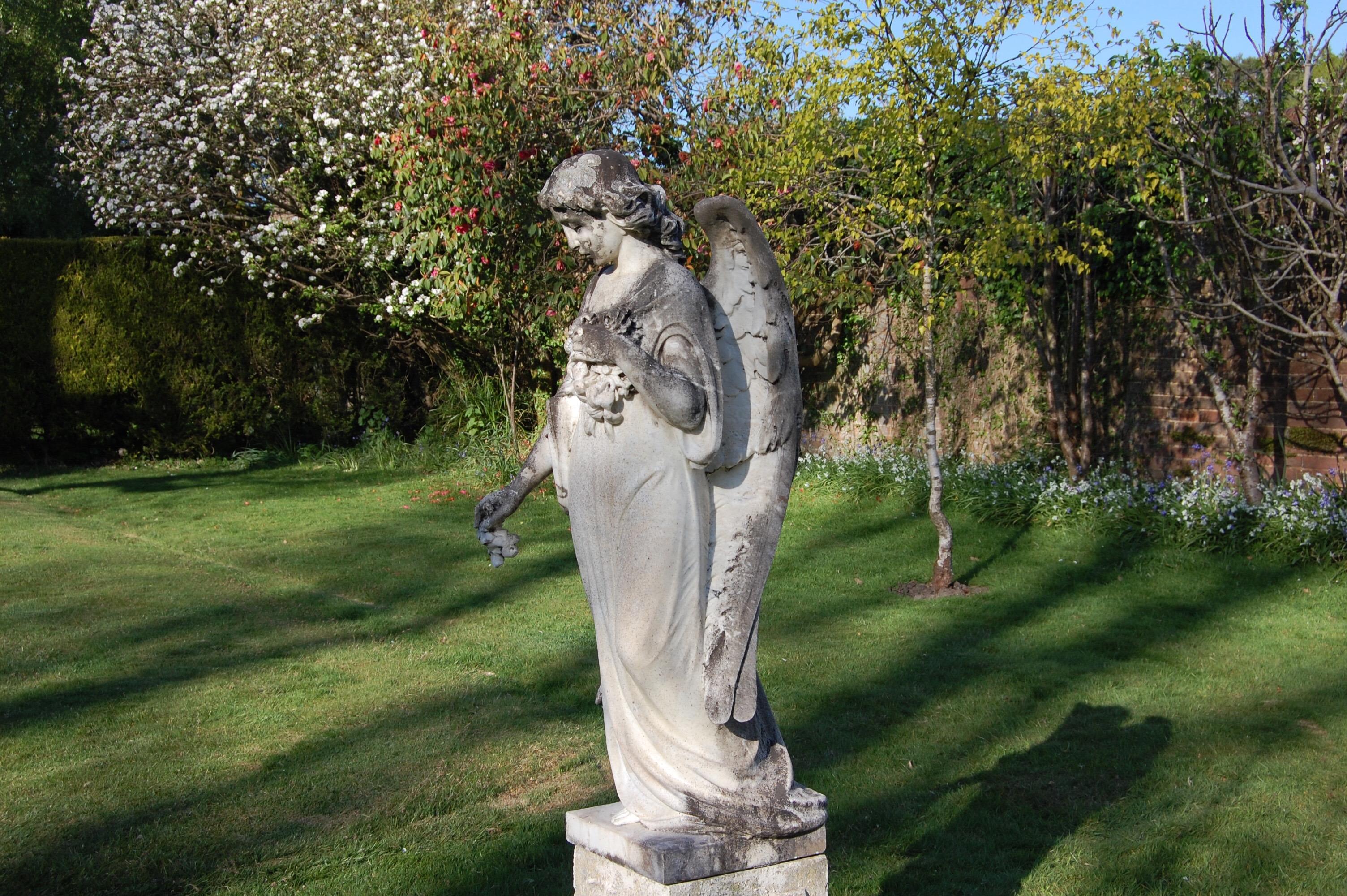 French Late 19th Century Large Carved Marble Angel