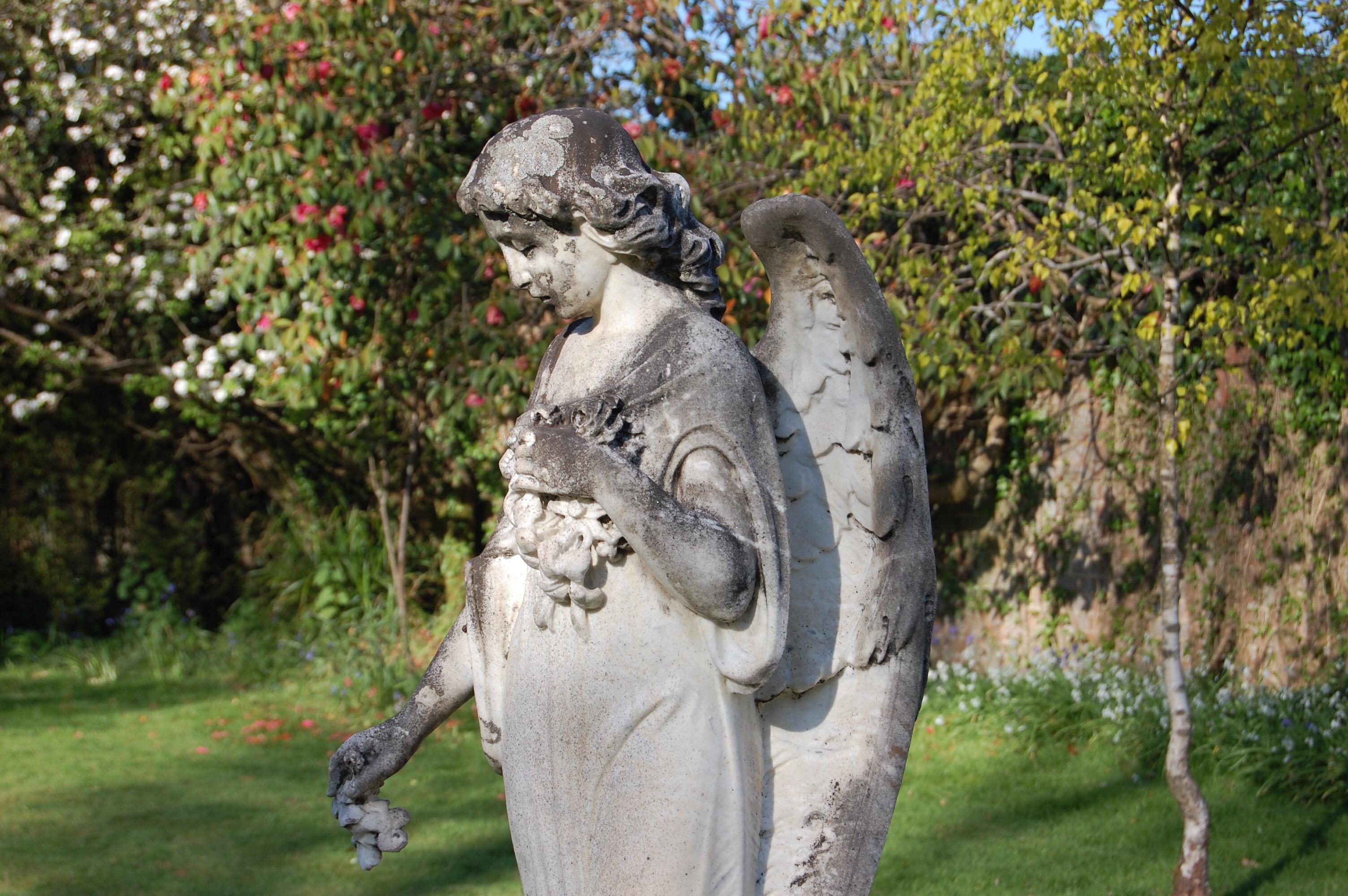 Late 19th Century Large Carved Marble Angel In Fair Condition In Pease pottage, West Sussex