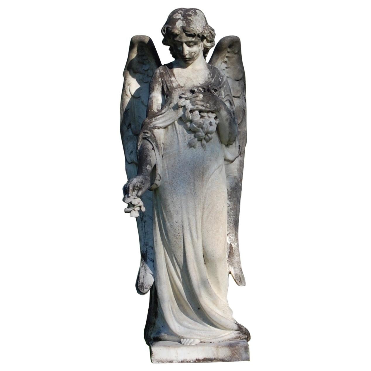 Late 19th Century Large Carved Marble Angel