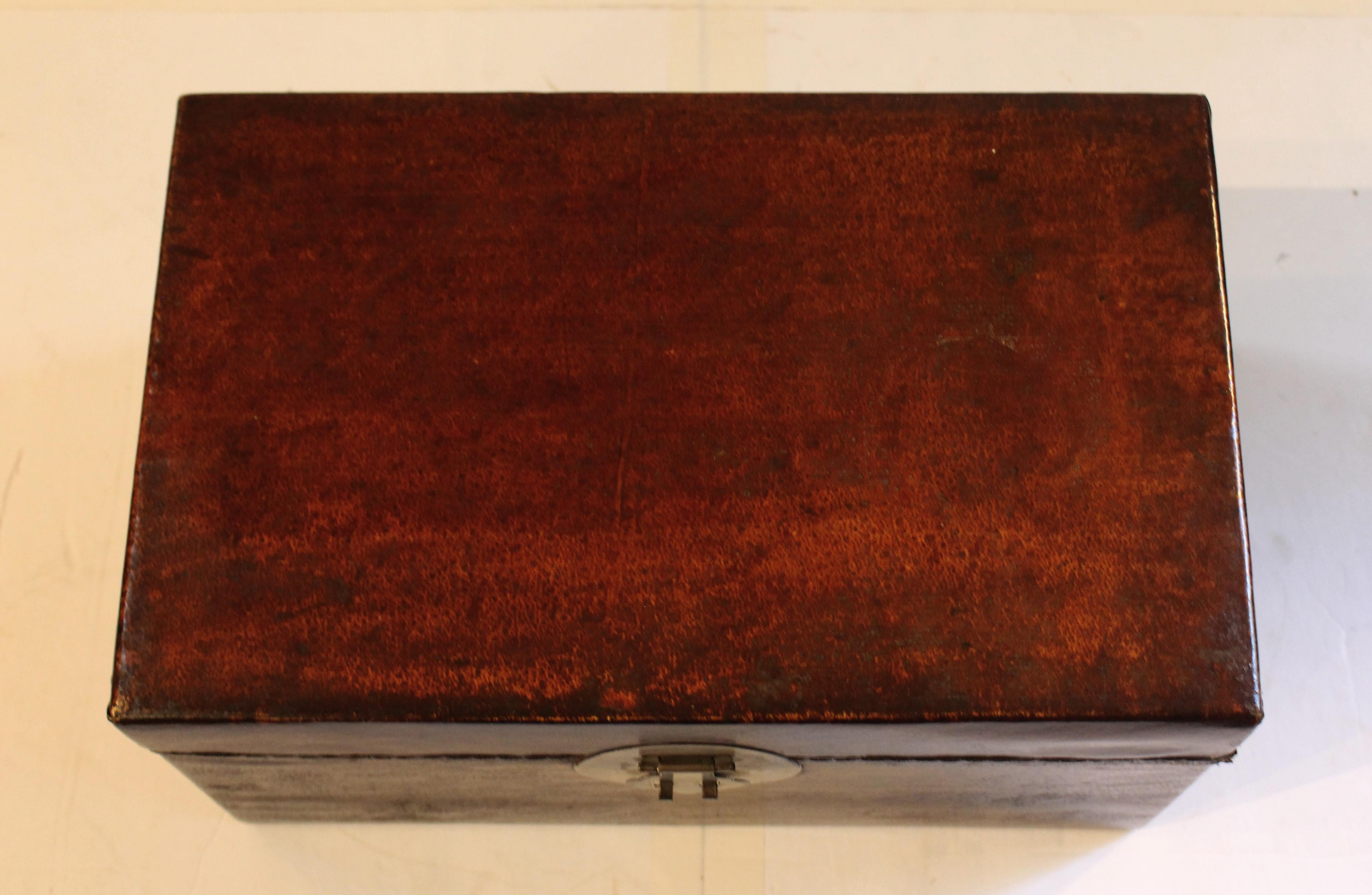 Brass Late 19th Century Large Chinese Pigskin Storage Box For Sale