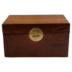 Gran caja china de almacenamiento de piel de cerdo de finales del siglo XIX