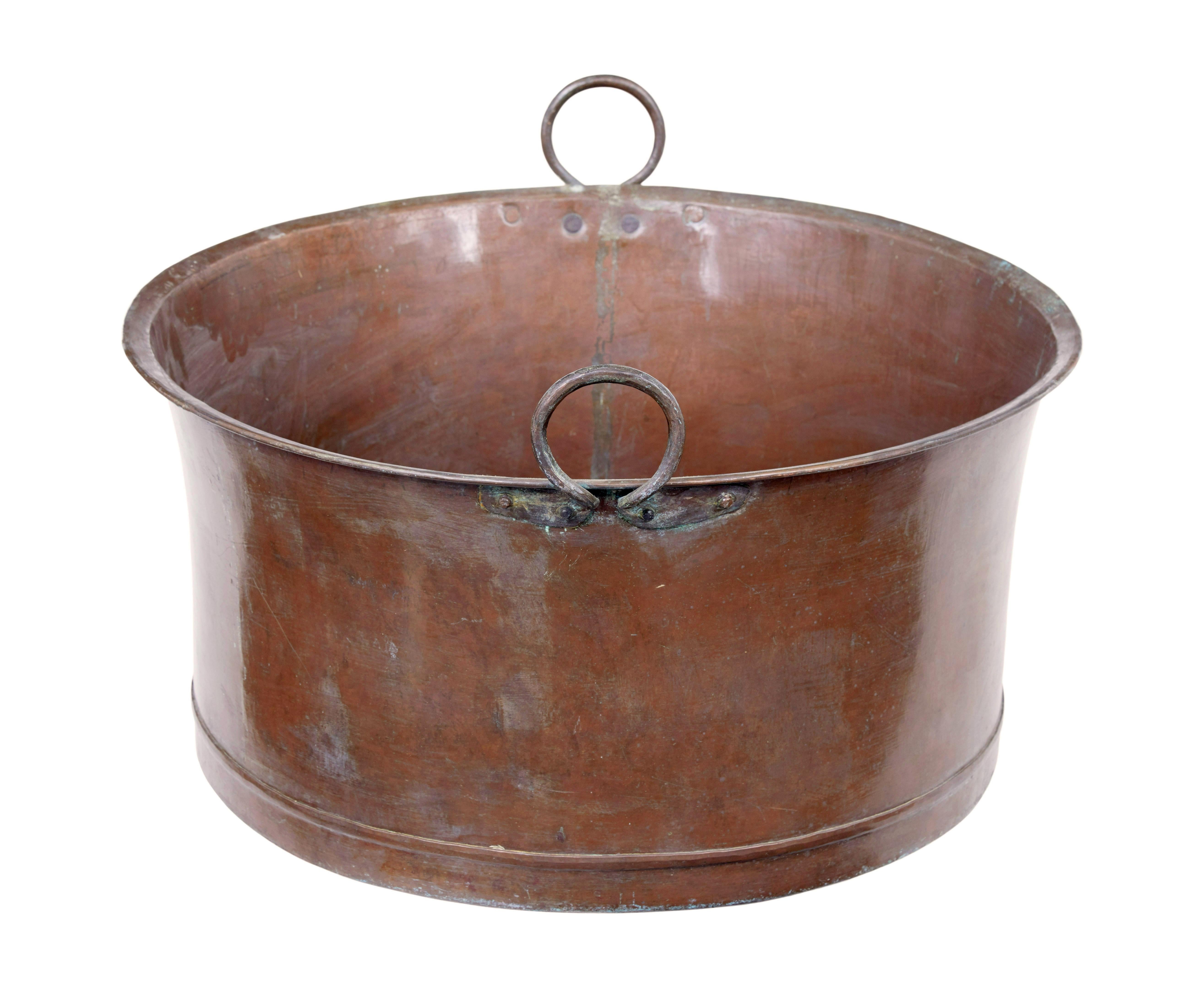 Hand-Crafted Late 19th Century large copper cooking vessel For Sale