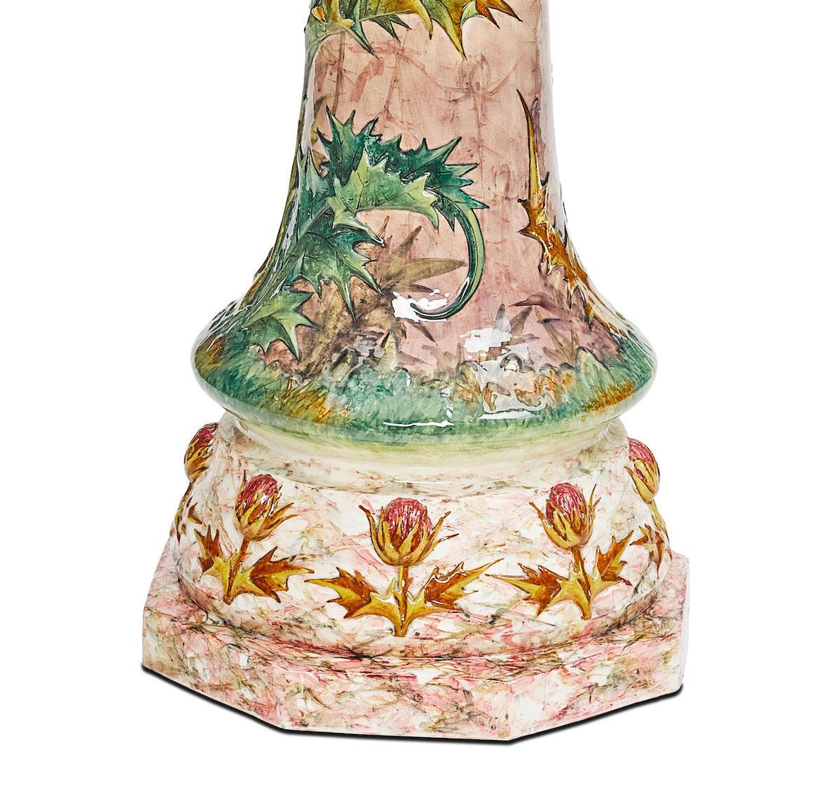 Hand-Crafted Late 19th Century Large Delphin Massier Majolica Jardiniere on Pedestal
