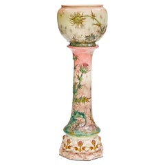 Late 19th Century Large Delphin Massier Majolica Jardiniere on Pedestal