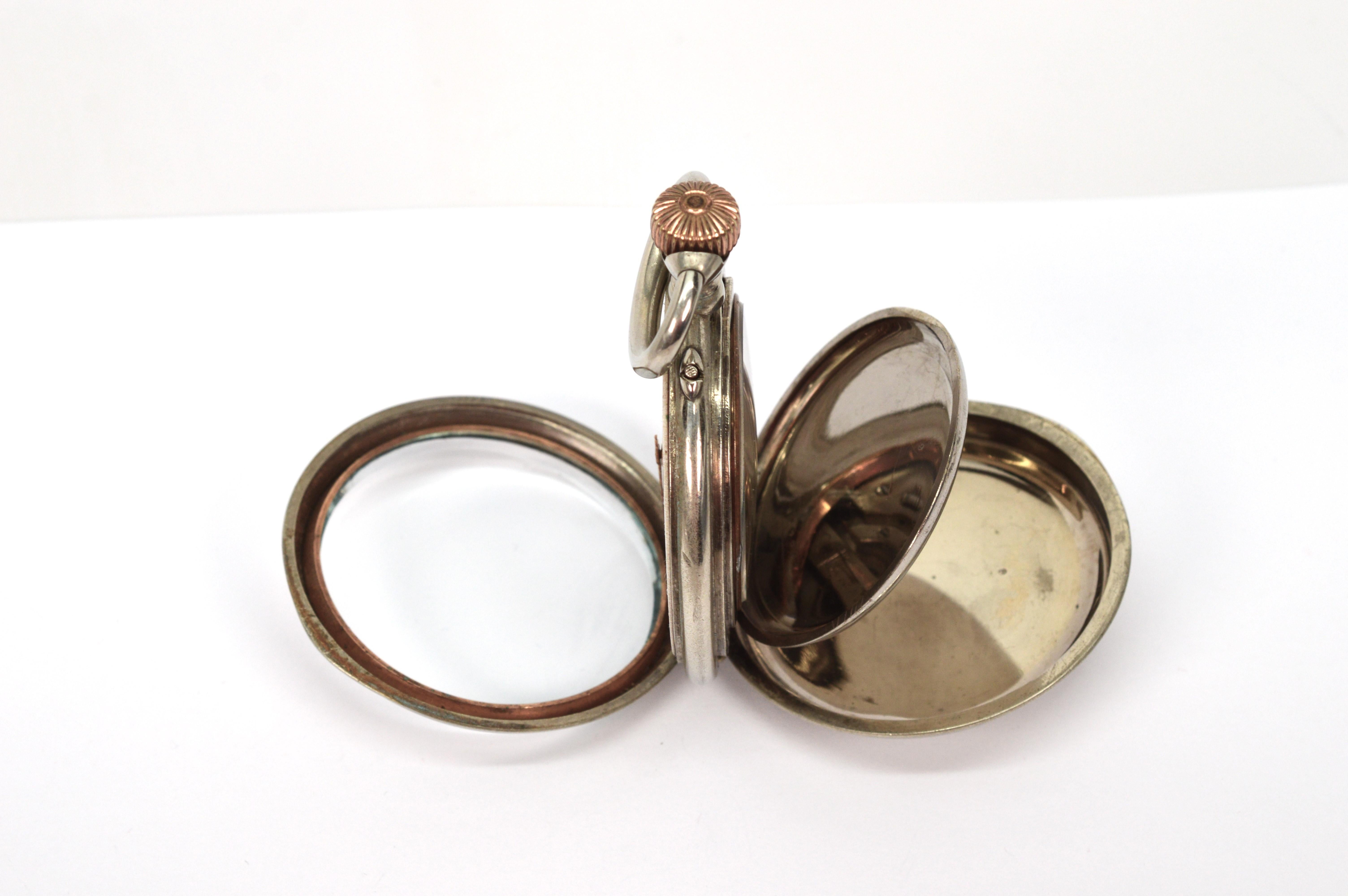 Late 19th Century Large Desk Size Nickel Pocket Watch For Sale 7