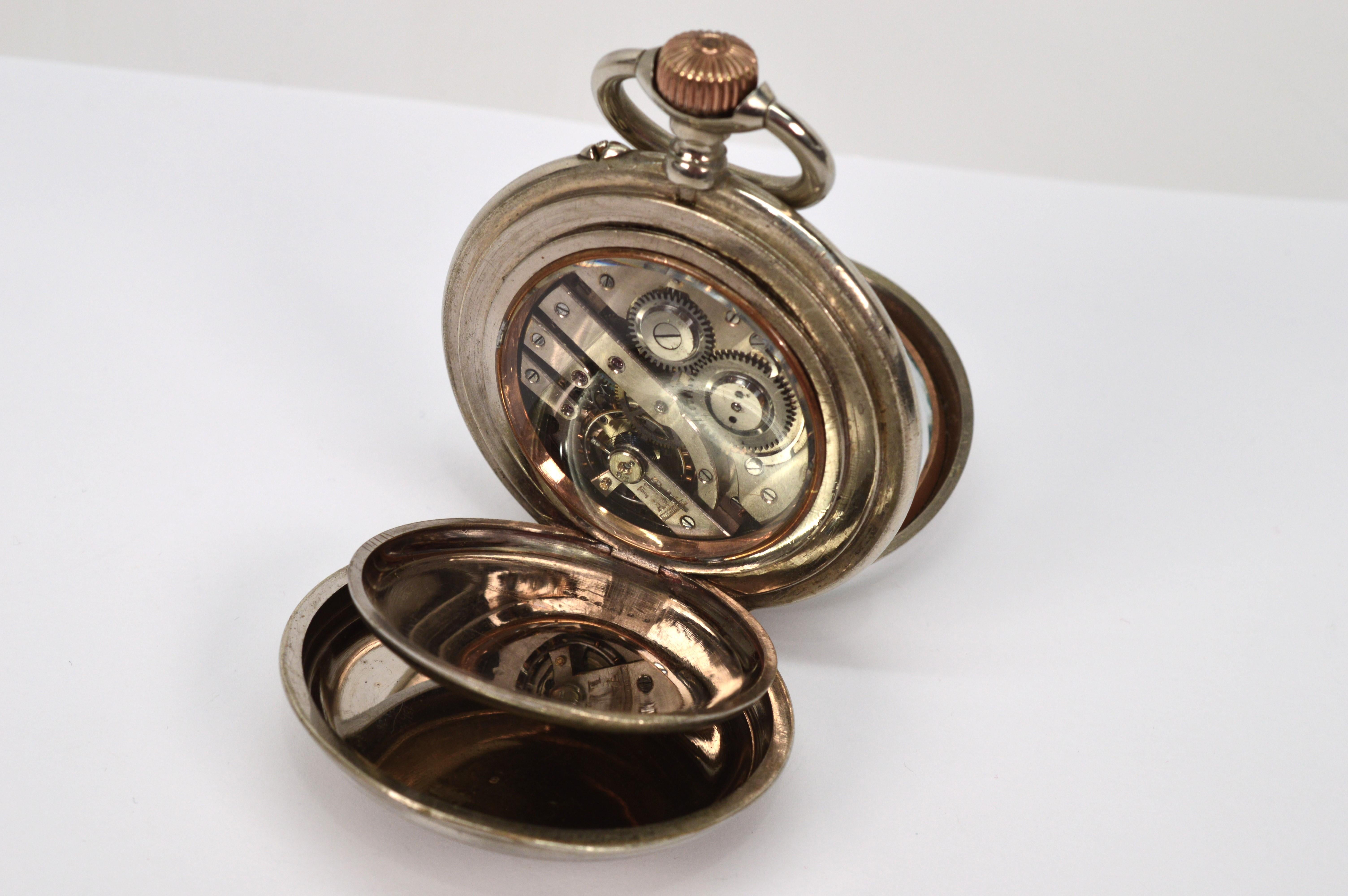 Late 19th Century Large Desk Size Nickel Pocket Watch For Sale 9