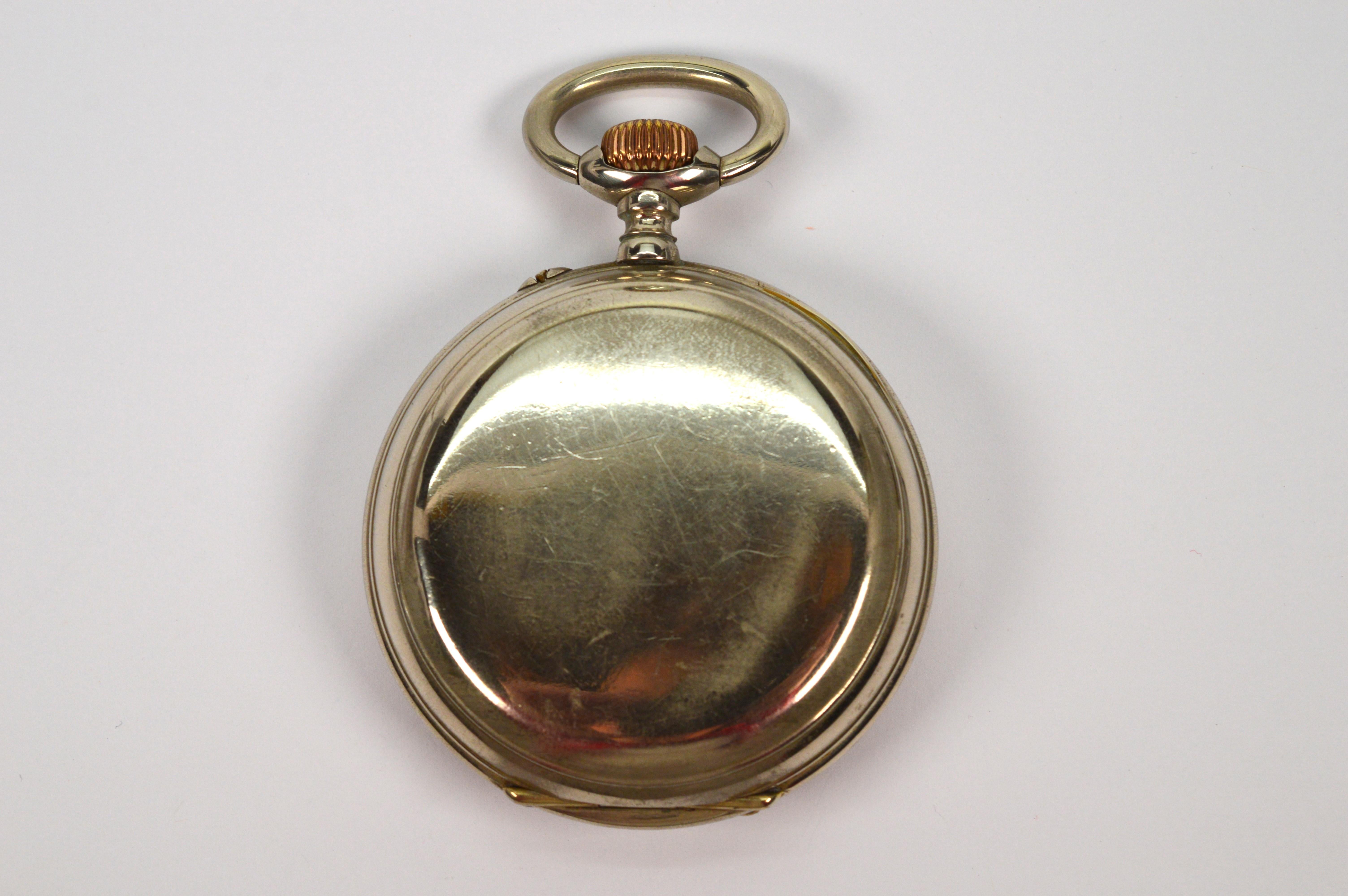 Men's Late 19th Century Large Desk Size Nickel Pocket Watch For Sale