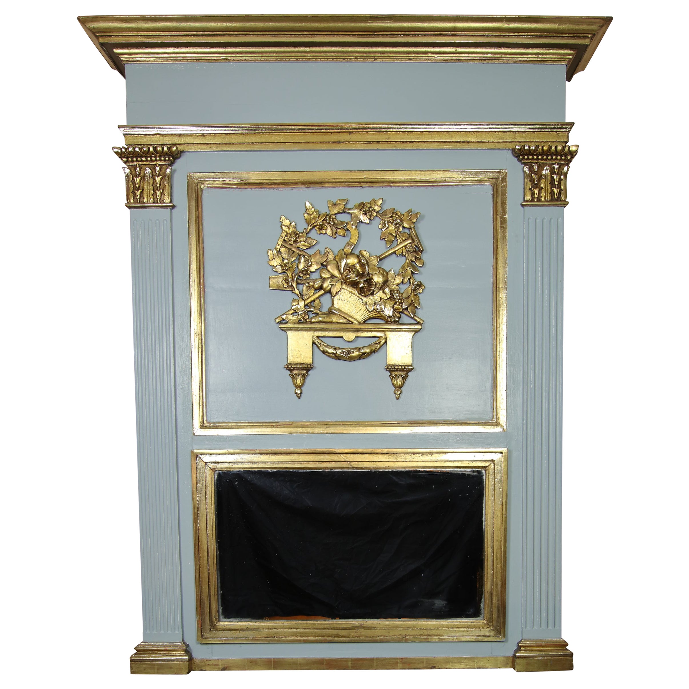 Late 19th Century Large Empire Style Painted Gilt Wood Wall Mirror