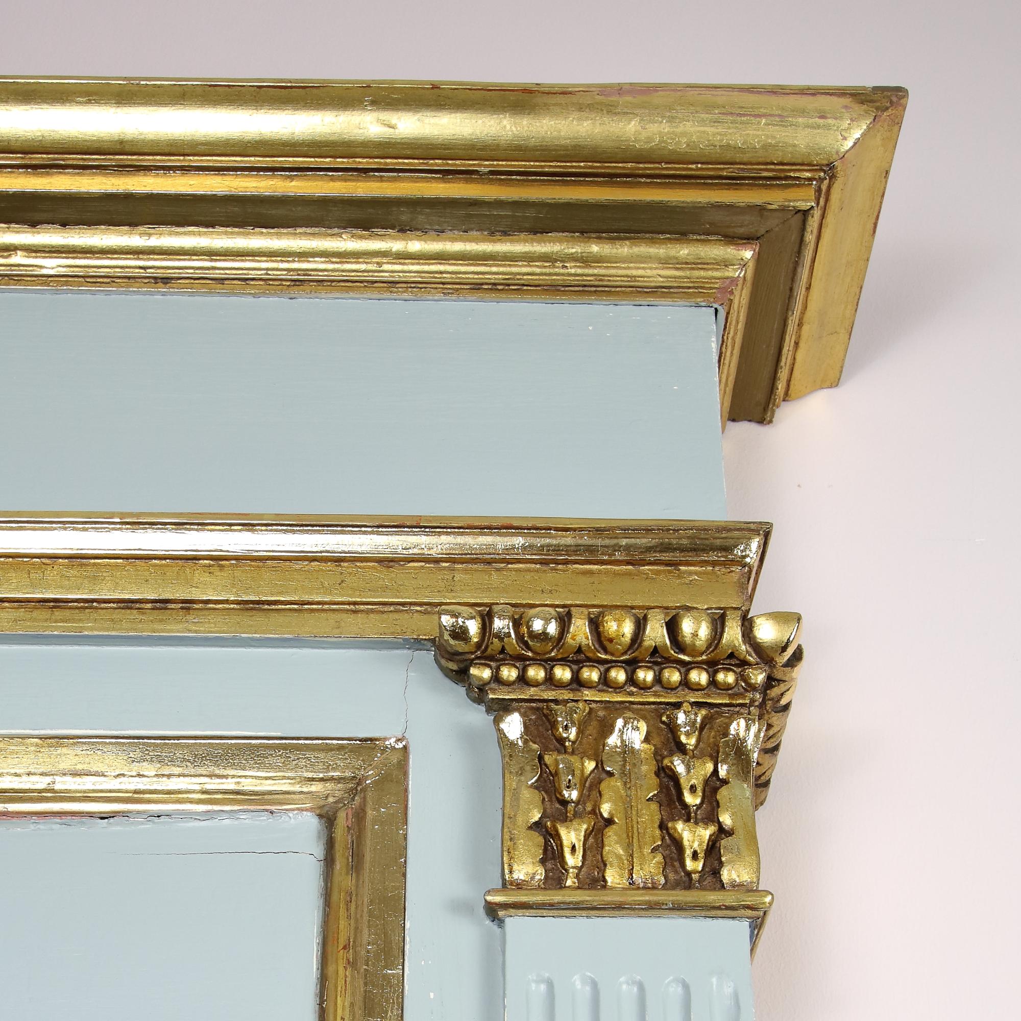 French Late 19th Century Large Empire Style Painted Gilt Wood Wall Mirror or Trumeau For Sale