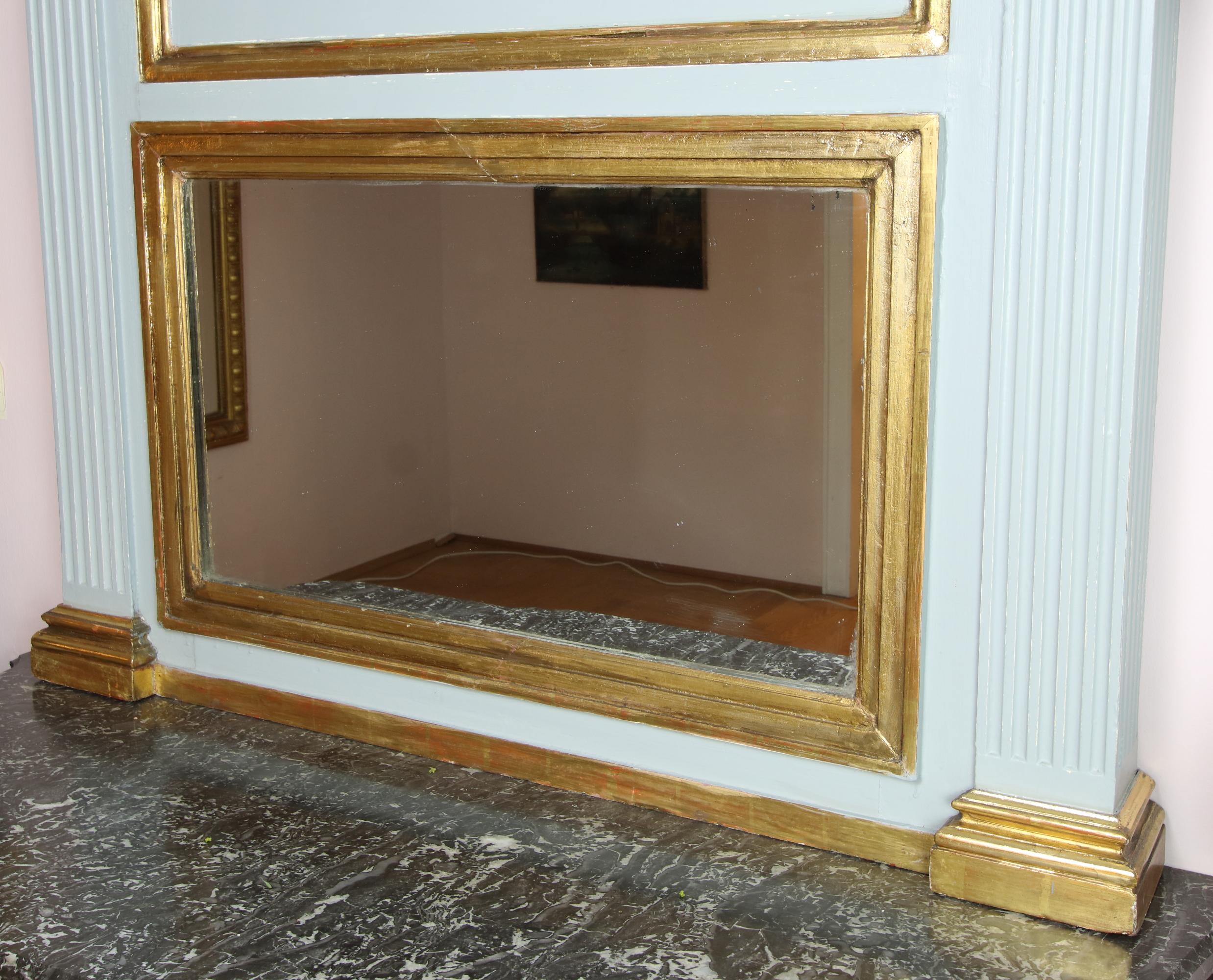 Late 19th Century Large Empire Style Painted Gilt Wood Wall Mirror or Trumeau For Sale 1