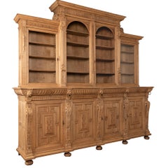 Late 19th Century Large French Bleached Oak Bookcase Display Cabinet