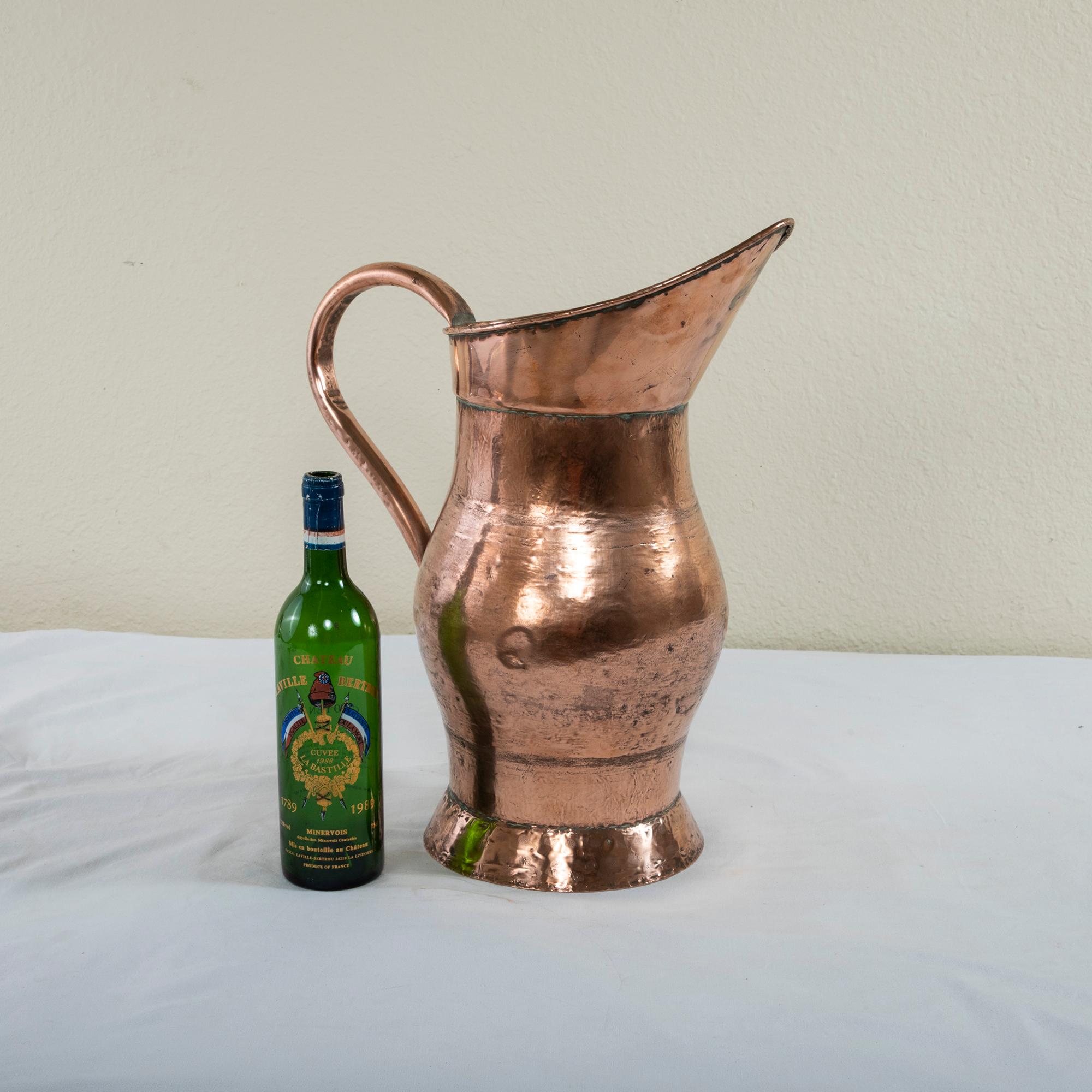Late 19th Century Large French Hand Hammered Copper Pitcher 2