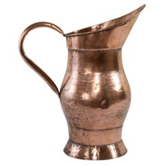Antique Late 19th Century Large French Hand Hammered Copper Pitcher