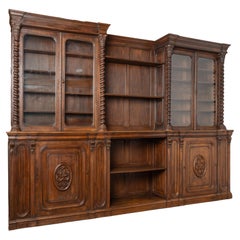 Antique Late 19th Century Large French Oak Bookcase Display Cabinet