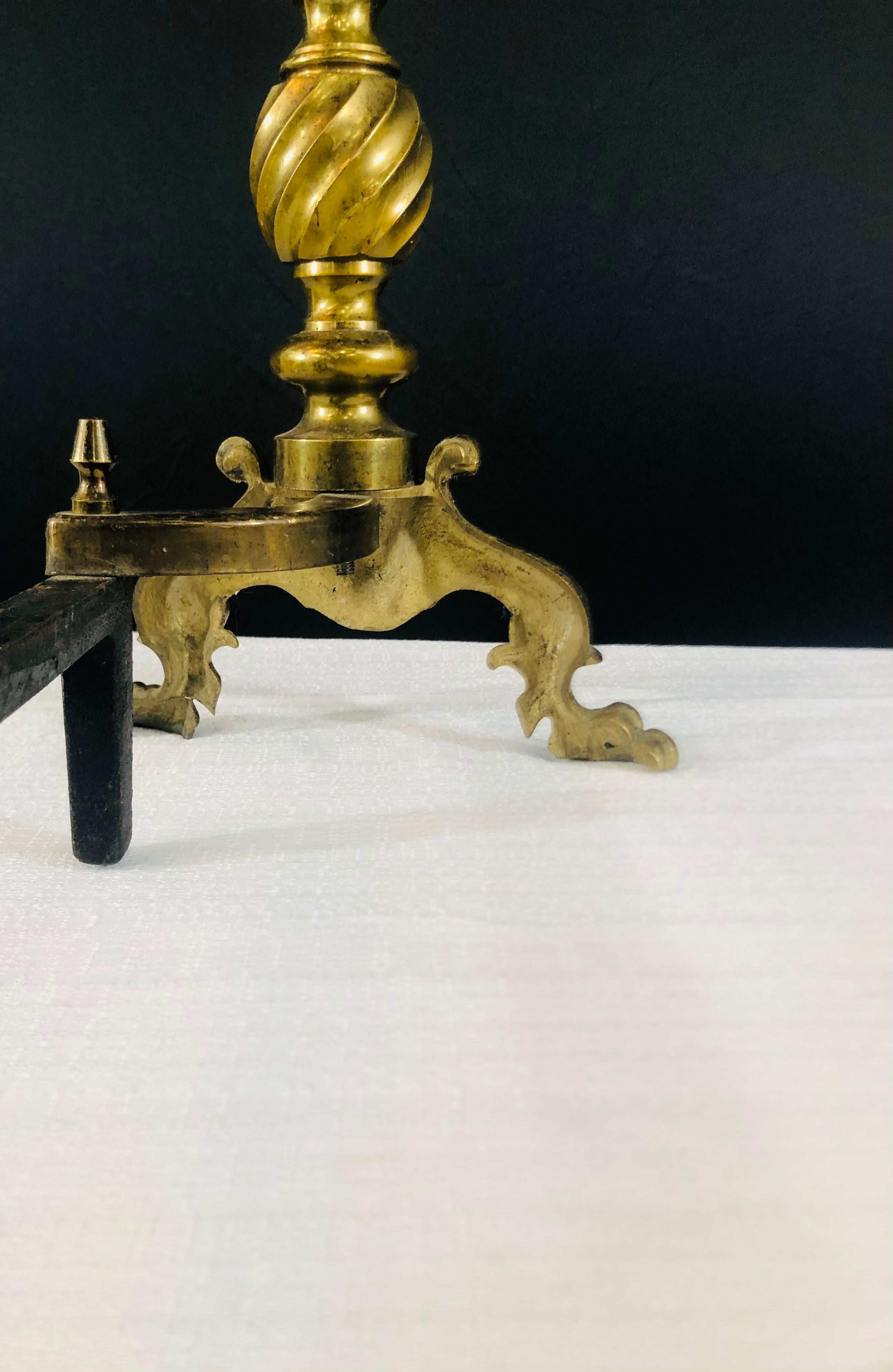 19th Century Georgian English Brass Andirons, a Pair For Sale 8