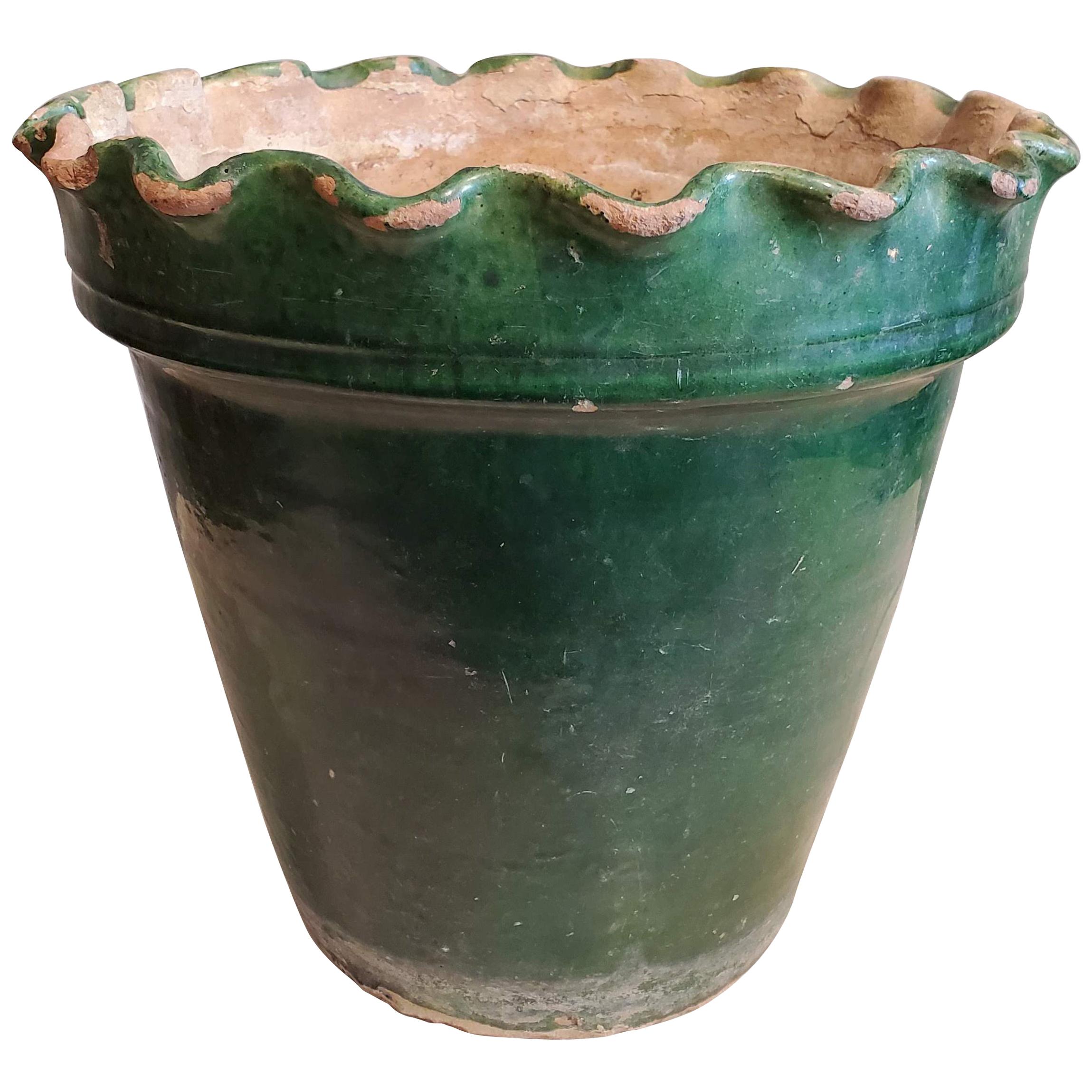 Late 19th Century Large Green Glazed Terracotta Flower Pot