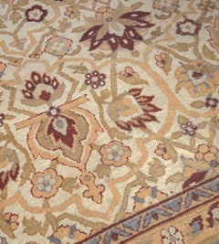 19th Century Handwoven Agra Wool Rug, Ivory Floral Design, India