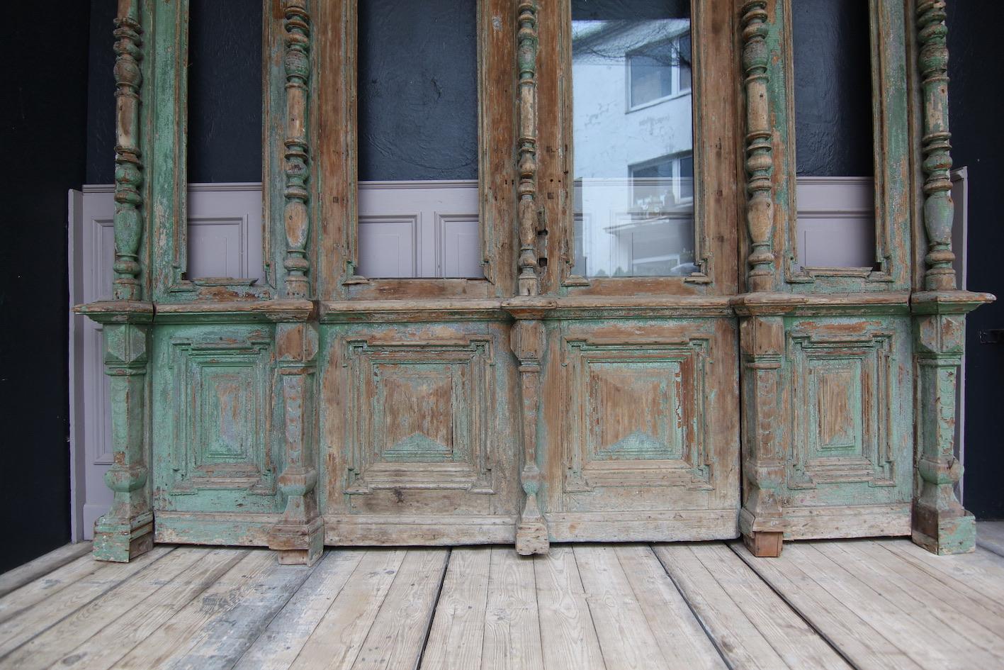 Late 19th Century Large House Front Door Set with Double Door and Window 11