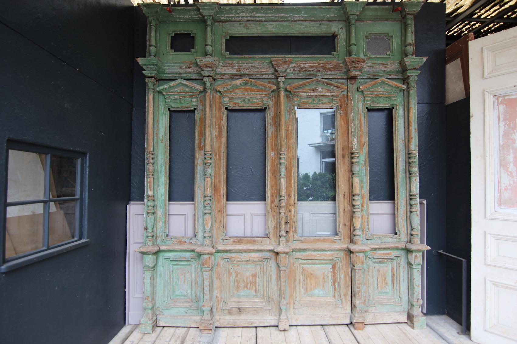 Late 19th Century Large House Front Door Set with Double Door and Window 14