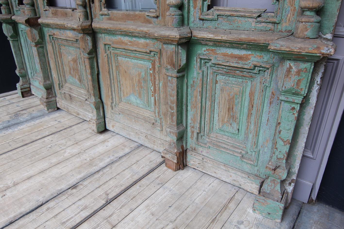 Pine Late 19th Century Large House Front Door Set with Double Door and Window