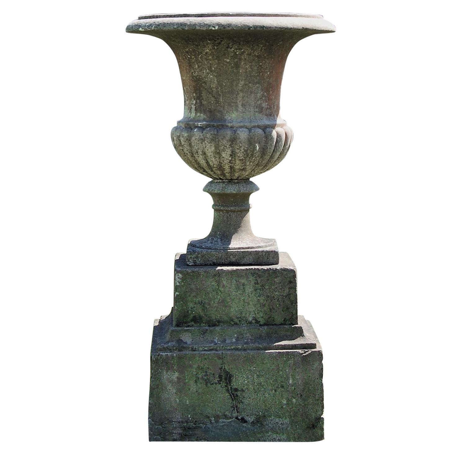 Large English Garden Stone Urn on Plinth at 1stdibs