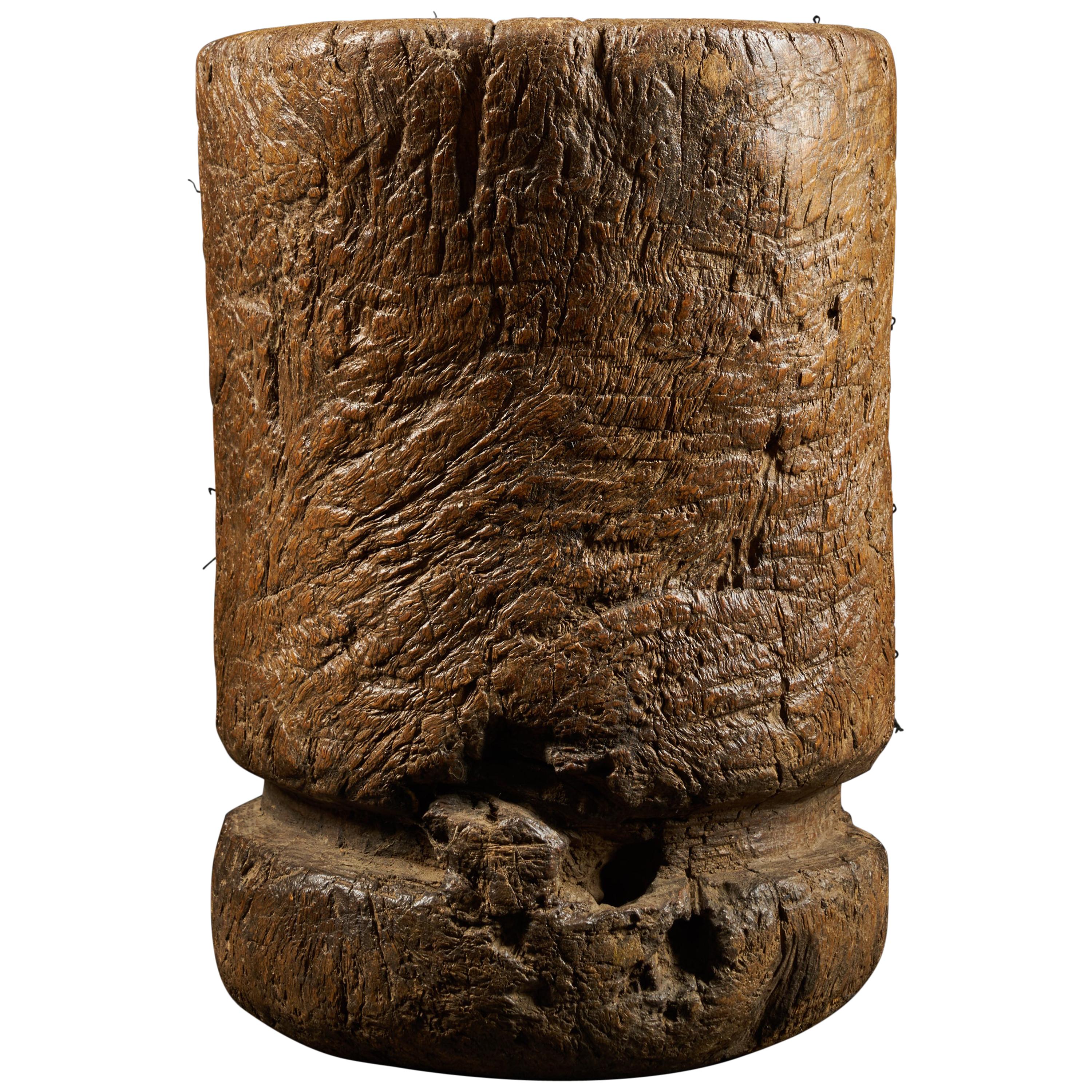 Late 19th Century Large Mortar Carved from a Single Piece of Wood For Sale