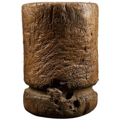 Used Late 19th Century Large Mortar Carved from a Single Piece of Wood