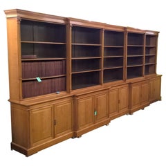 Antique Late 19th Century Oak Double Breakfront Library Bookcase