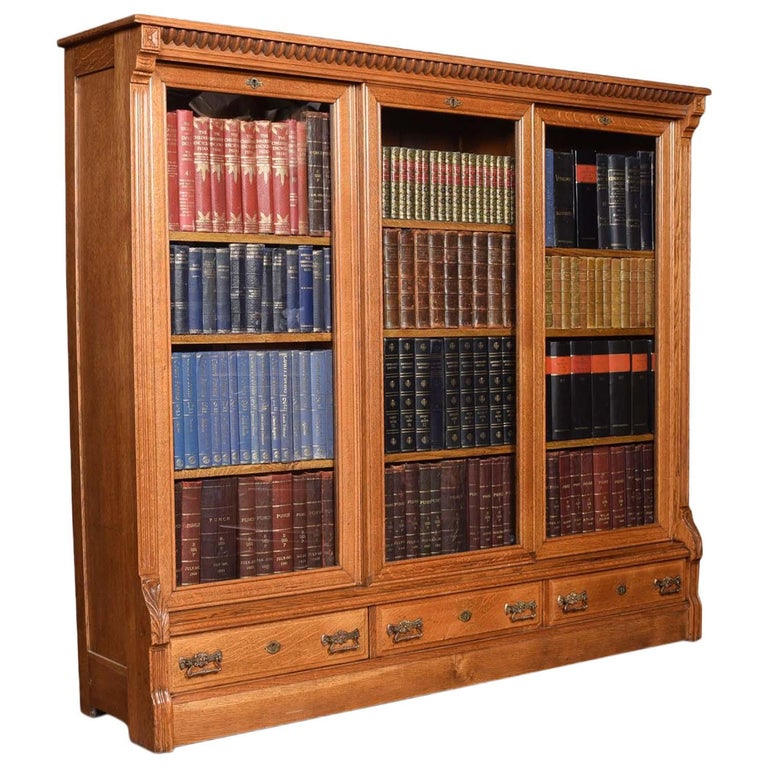 Late 19th Century Large Oak Glazed Bookcase For Sale at 1stdibs