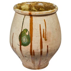 Late 19th Century Large Olive Oil Pot with Brown and Green Decorative Paint