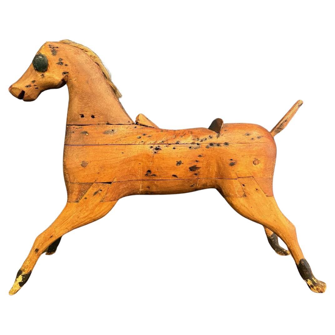 Fin du 19e siècle - Grand cheval de trait d'art populaire peint avec des yeux en verre de mer en vente